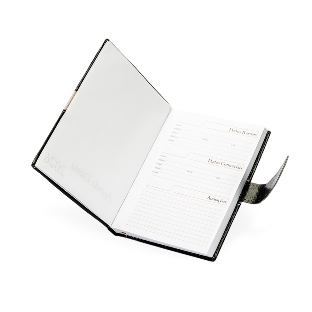 Agenda Diária 2026 com Fecho e Suporte pra Caneta