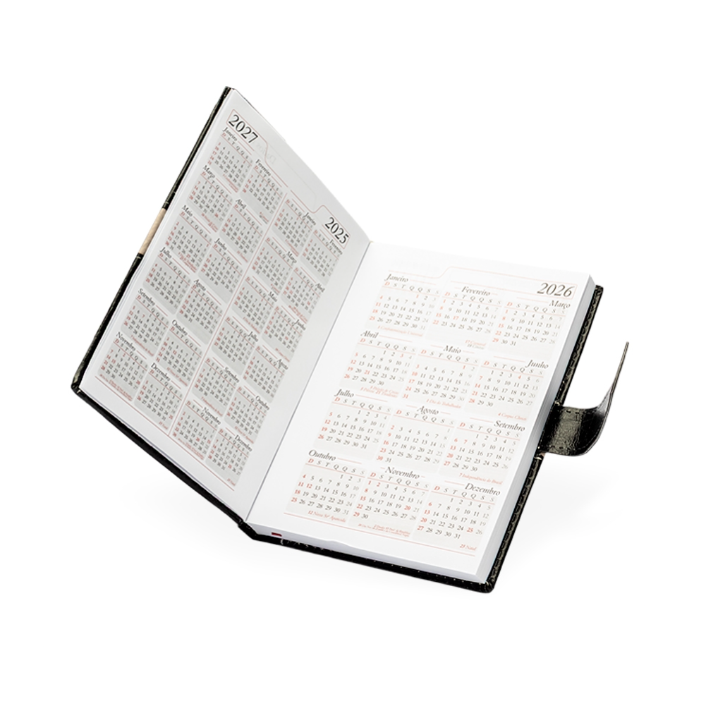Agenda Diária 2026 com Fecho e Suporte pra Caneta