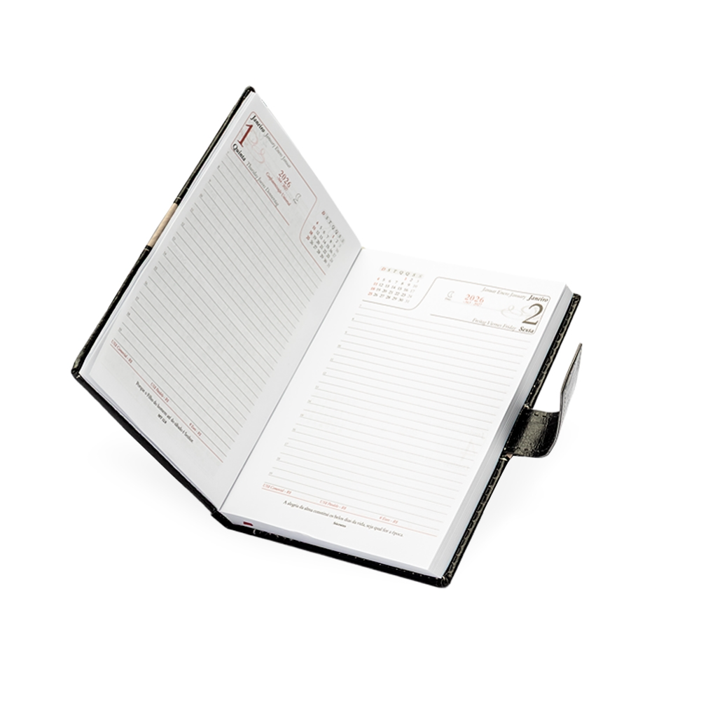Agenda Diária 2026 com Fecho e Suporte pra Caneta
