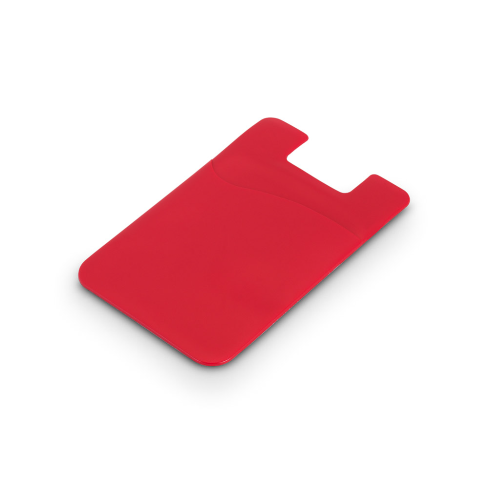 Porta cartões para celular em PVC com autocolante.