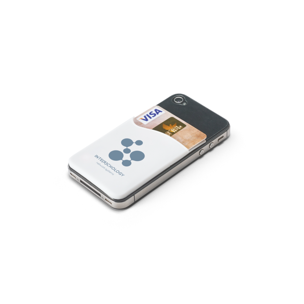 Porta cartões para celular em PVC com autocolante.