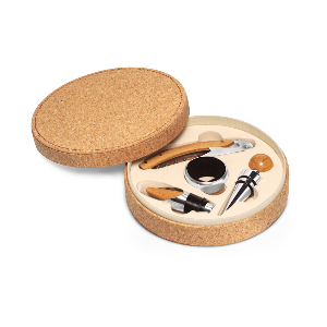 MORETO. Conjunto para vinho com 4 peças em bambu, inox e ABS