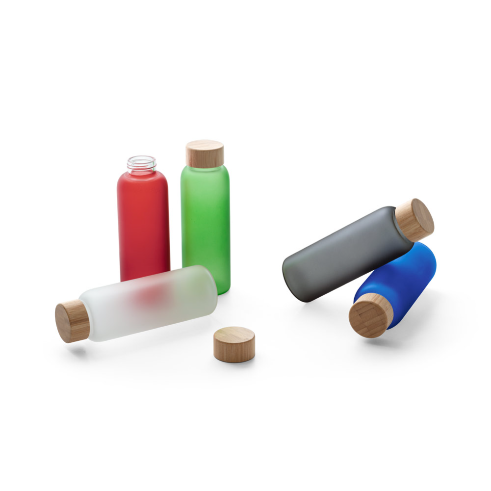 ILLARD. Squeeze de vidro borossilicato fosco com tampa em bambu 500 mL