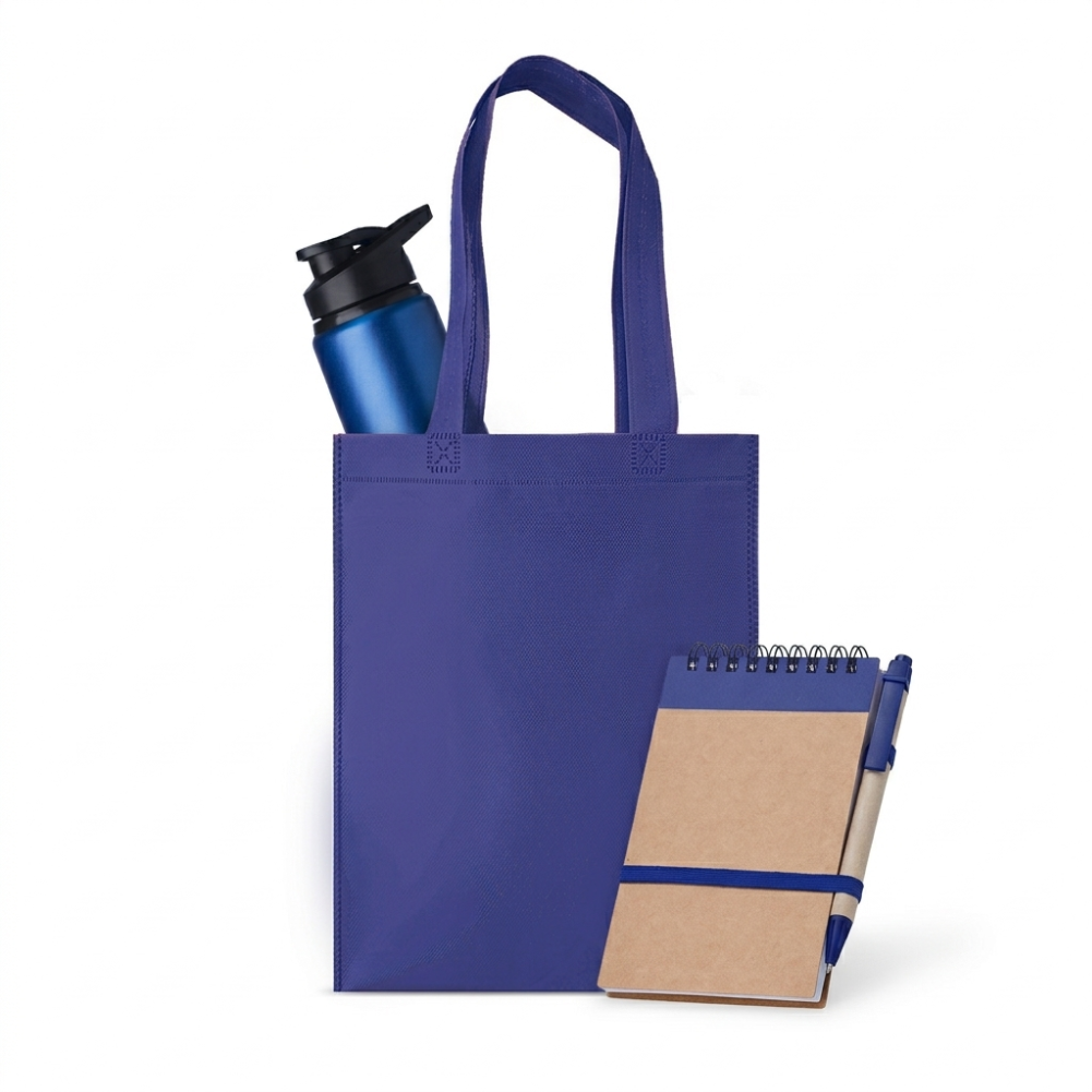 Kit Ecológico Promocional (Bloco + Sacola TNT + Squeeze Alumínio)